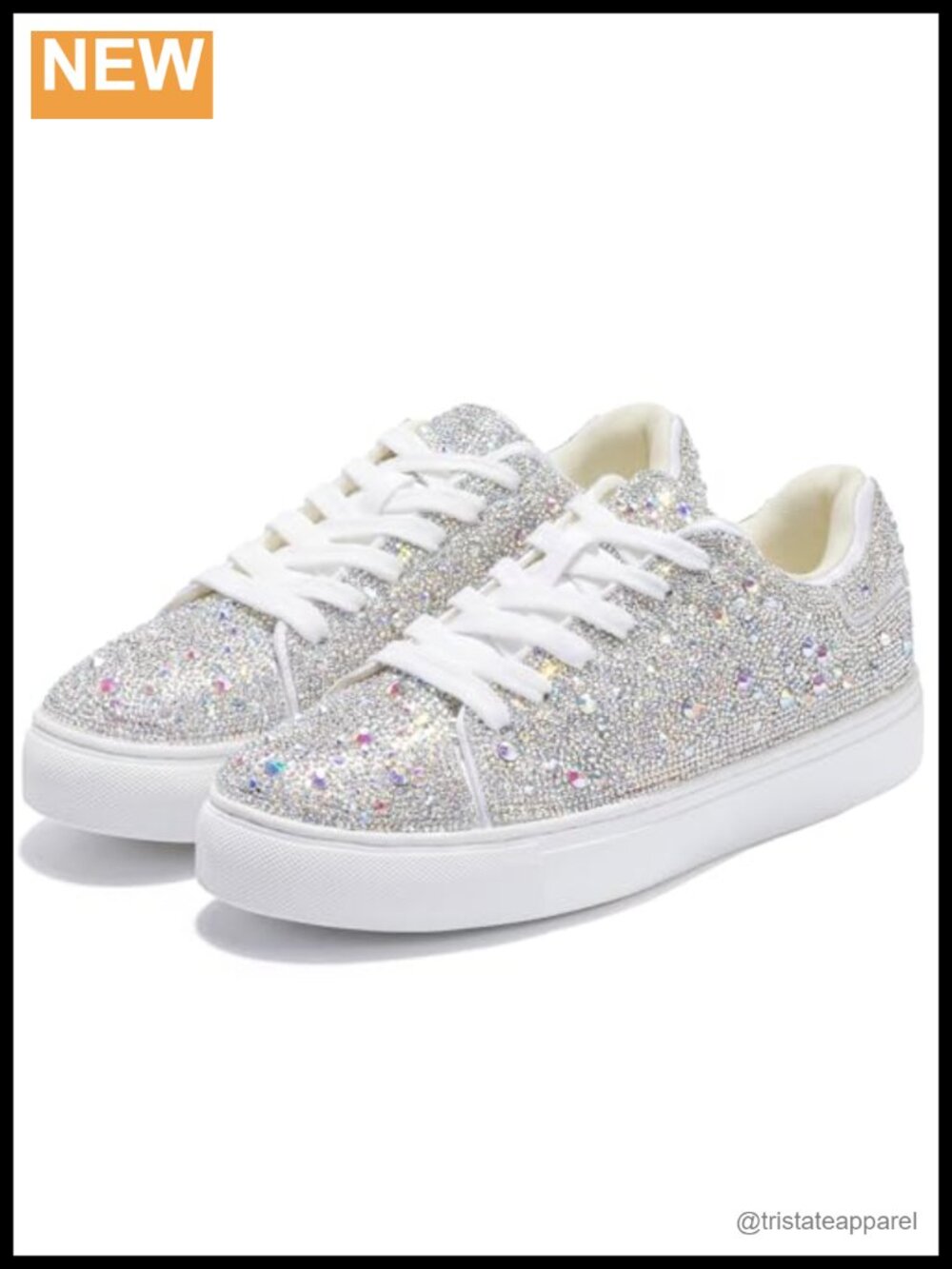 Womens Rhinestone Sparkly Platform Sneakers Lace-Up Bling Glitter Sequin Tennis